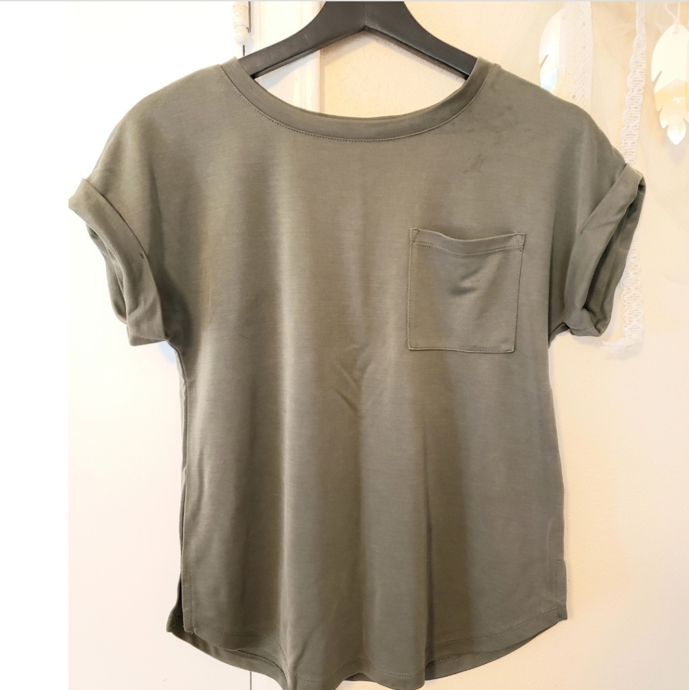 A New Day Deep Green Cuffed Tshirt With Pocket